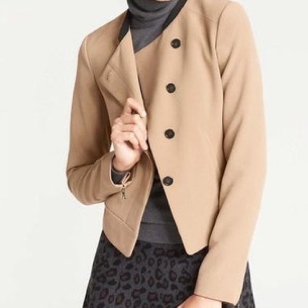 Ann Taylor Camel Blazer Jacket with Black Trim